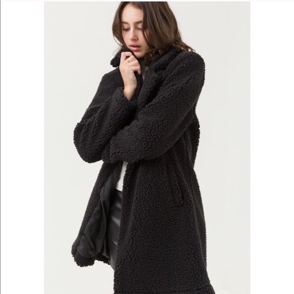 Black Teddy Bear Coat - Picture 2 of 6